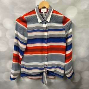 Laundry by Shelli Segal red,‎ white and blue striped tie-front blouse in medium